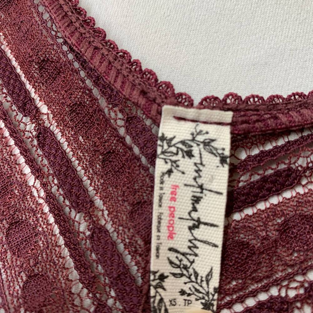 Free People Lila Maxi Dress XS Burgundy Boho Knit Sheer Festival Asymmetric Hem - Picture 3 of 15